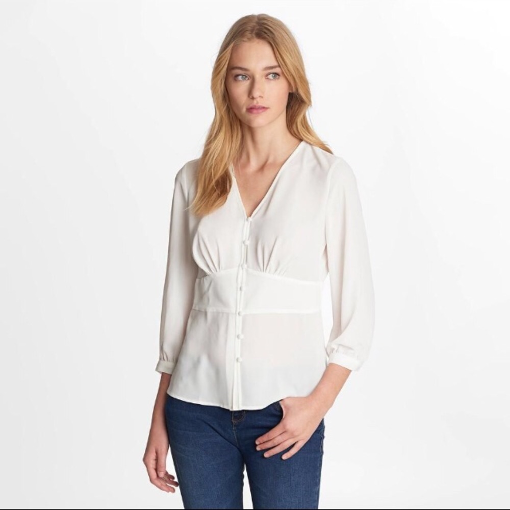NWT Karl Lagerfeld Paris  3/4 Sleeve Blouse | Soft White | Size XXS ,S,M